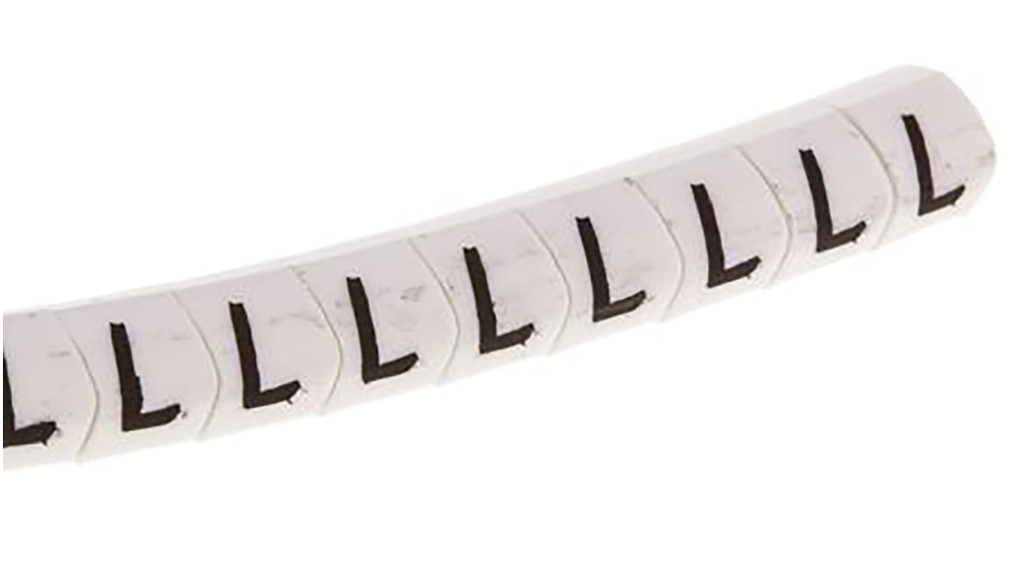 HellermannTyton HGDC Slide On Cable Markers, Black on White, Pre-printed "L", 1 → 3mm Cable
