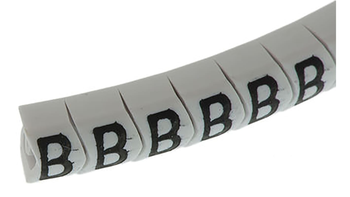 HellermannTyton HGDC Slide On Cable Markers, Black on White, Pre-printed "B", 2 → 5mm Cable