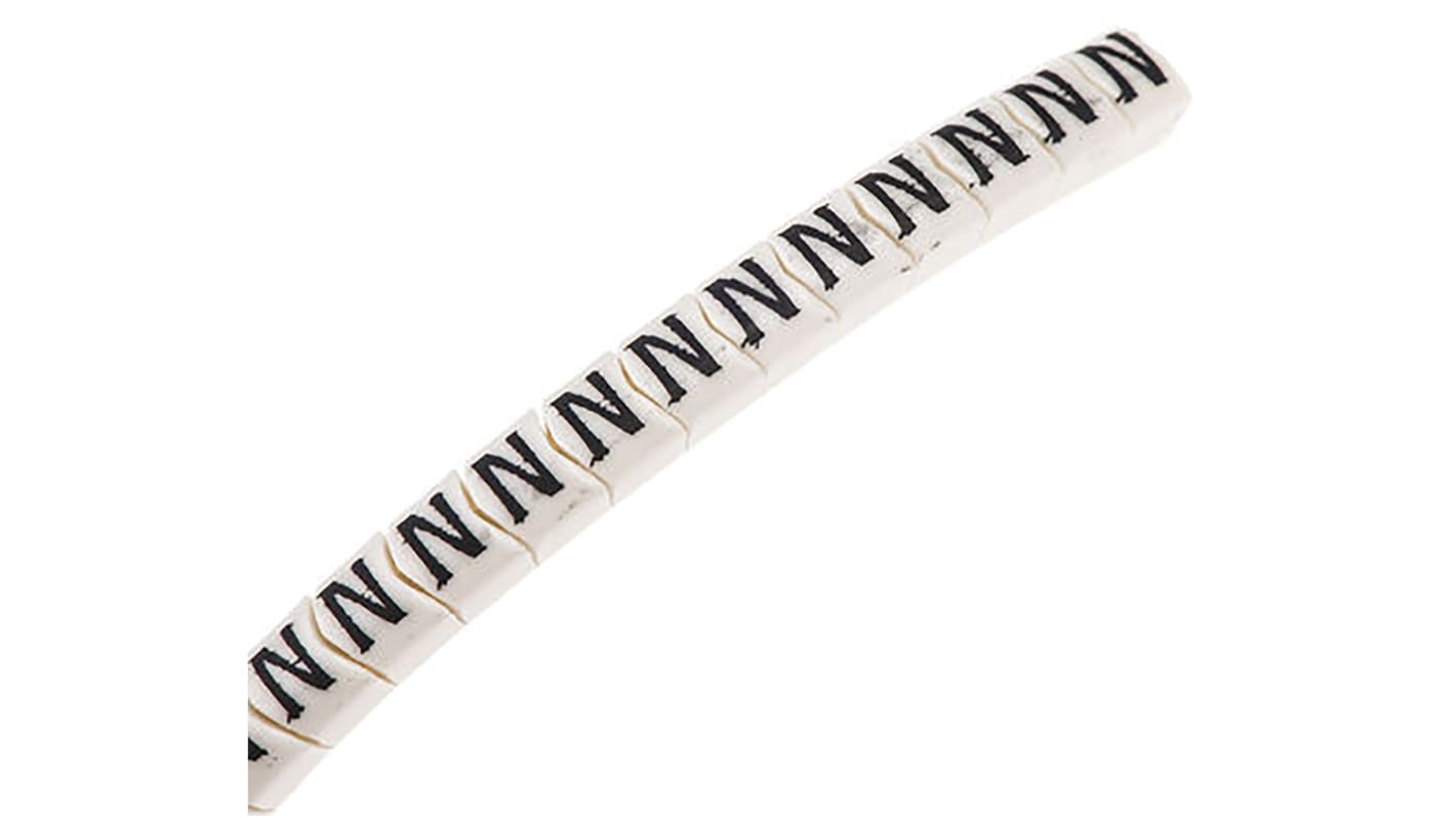 HellermannTyton HGDC Slide On Cable Markers, Black on White, Pre-printed "N", 2 → 5mm Cable