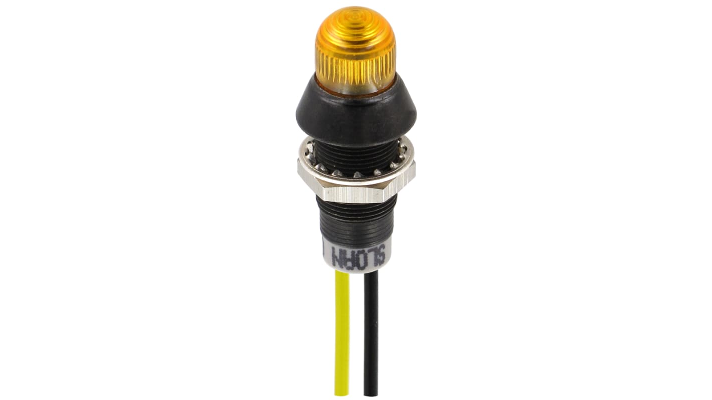 Sloan Yellow Indicator, 5 → 28V dc, 8.2mm Mounting Hole Size, Lead Wires Termination, IP68