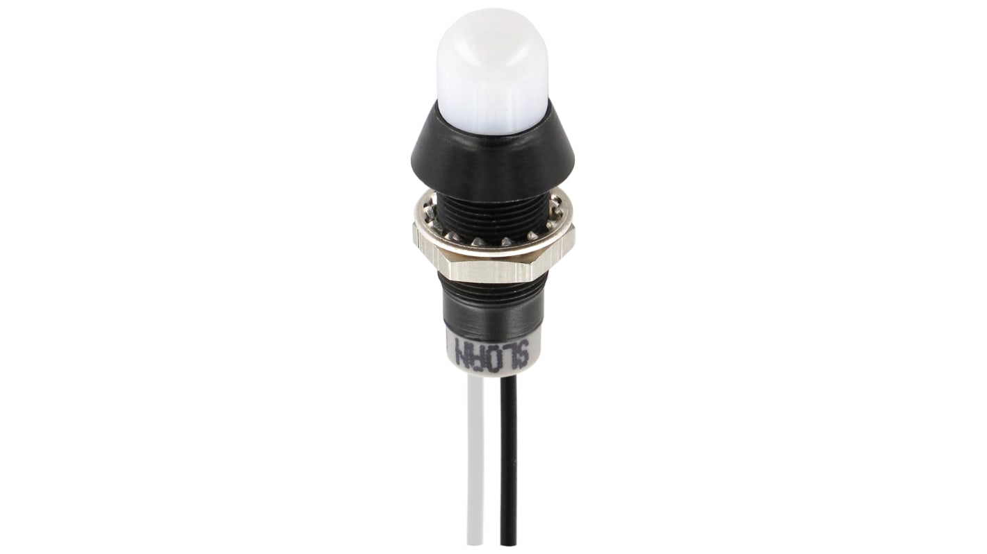 Indicador LED Sloan, Blanco, lente prominente, marco Negro, Ø montaje 8.2mm, 5 → 28V dc, 20mA, 22000mcd, IP68