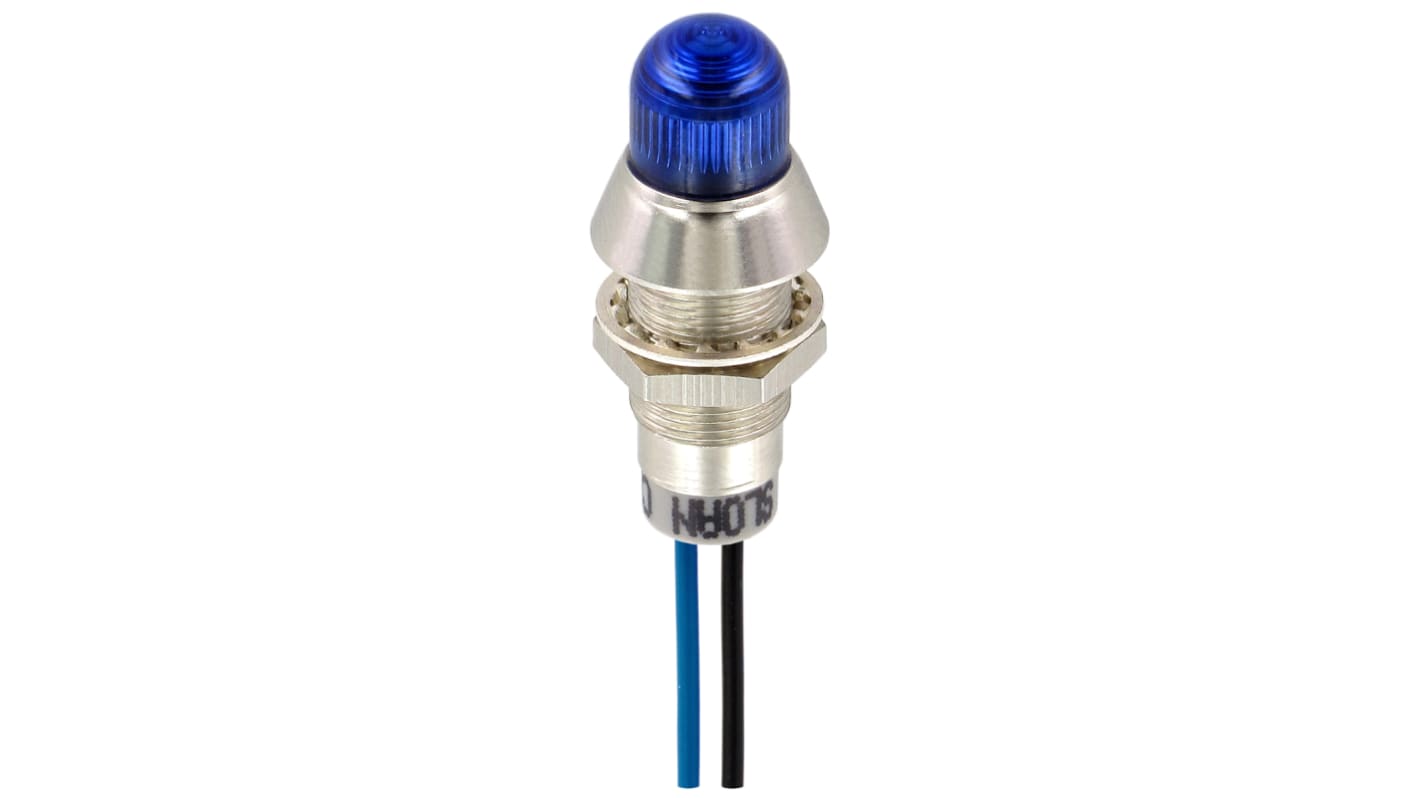 Indicador LED Sloan, Azul, lente prominente, Ø montaje 8.2mm, 5 → 28V dc, 20mA, 9000mcd, IP68