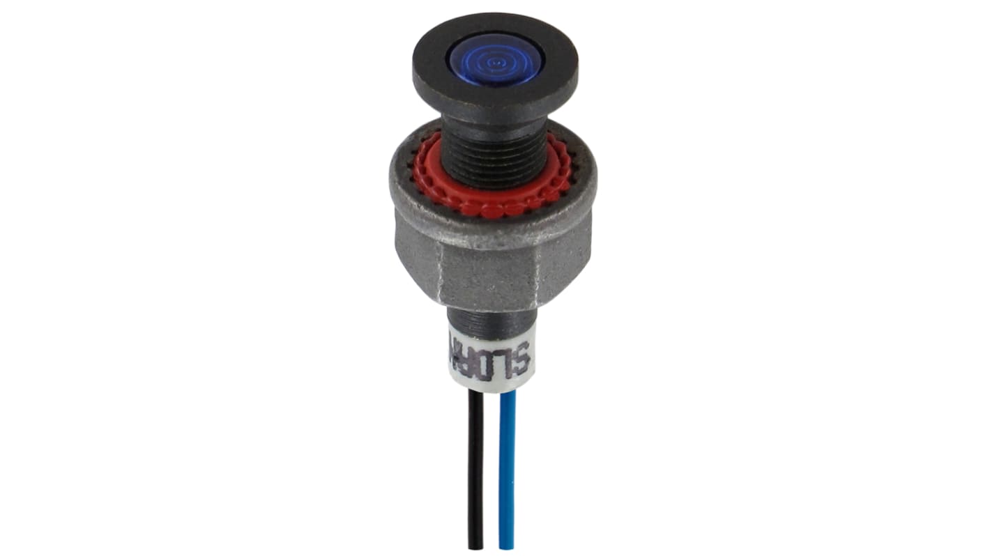 Sloan Blue Panel Mount Indicator, 24V dc, 6.2mm Mounting Hole Size, Lead Wires Termination, IP68