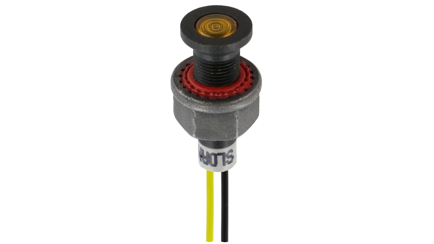 Sloan Yellow Indicator, 24V dc, 6.2mm Mounting Hole Size, Lead Wires Termination, IP68