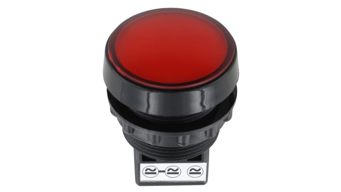 Indicador LED Sloan, Rojo, lente prominente, marco Negro, Ø montaje 22mm, 20mA, 800mcd, IP65