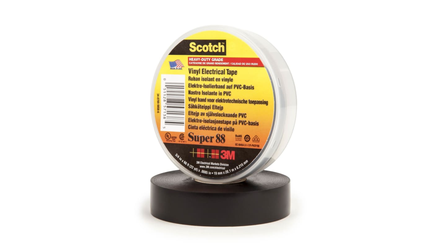 Ruban d'isolation électrique 3M Scotch Super 88 en PVC Noir 20m x 19mm x 0.21mm