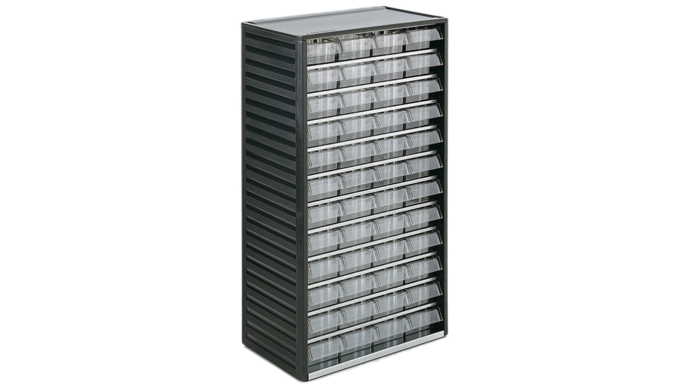 RS PRO 48 Drawer Storage Unit, PP, 550mm x 310mm x 180mm, Grey