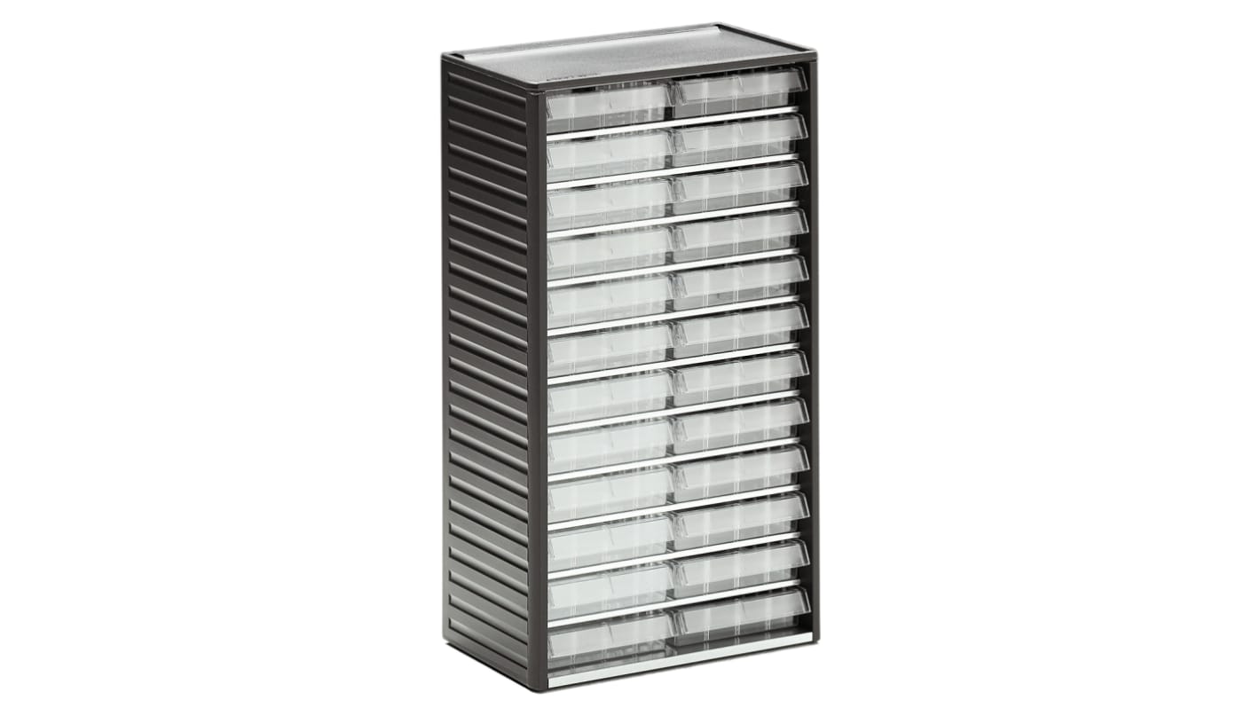 RS PRO 24 Drawer Storage Unit, PP, 550mm x 310mm x 180mm, Grey