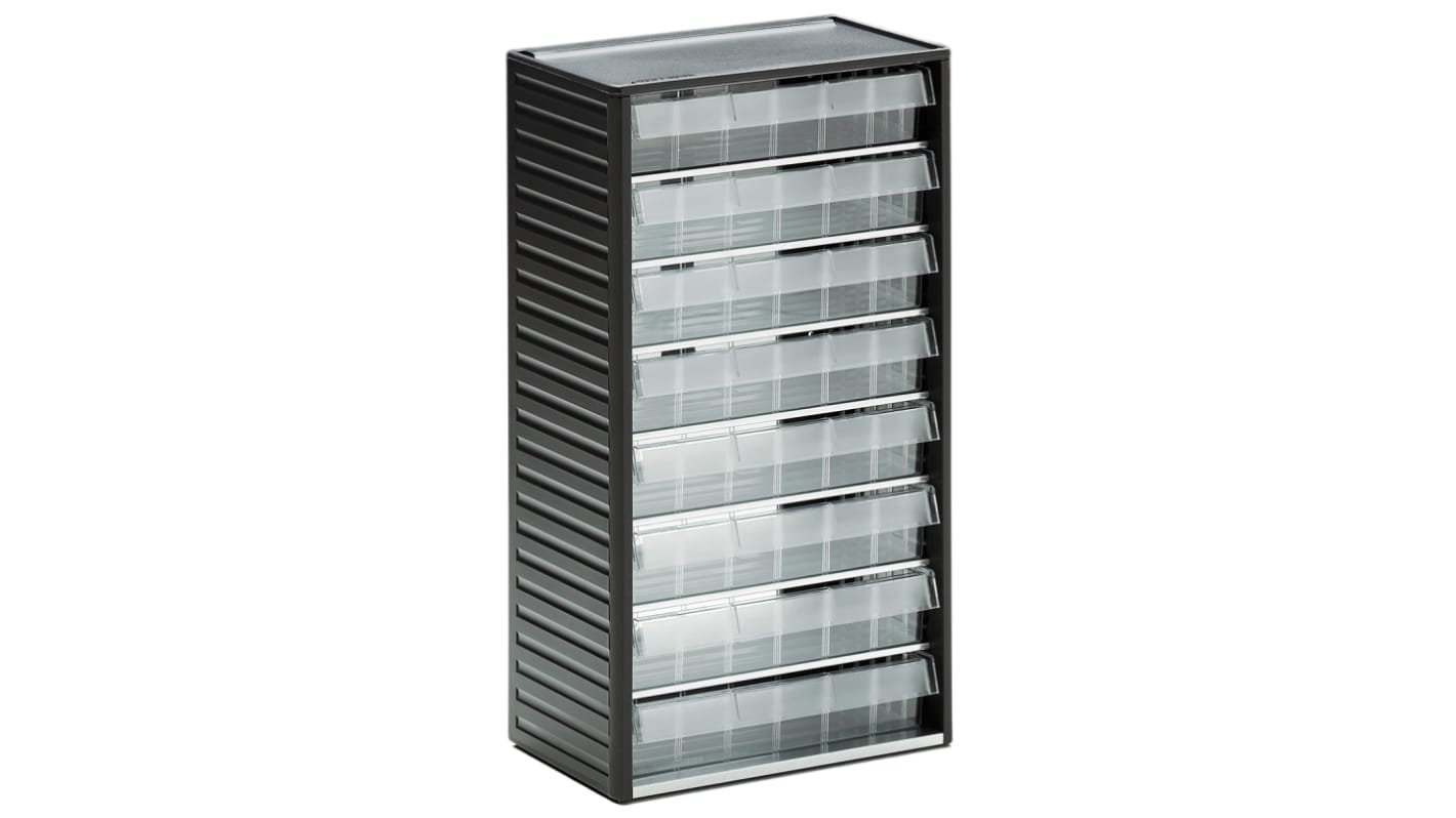 RS PRO 8 Drawer Storage Unit, PP, 550mm x 310mm x 180mm, Grey