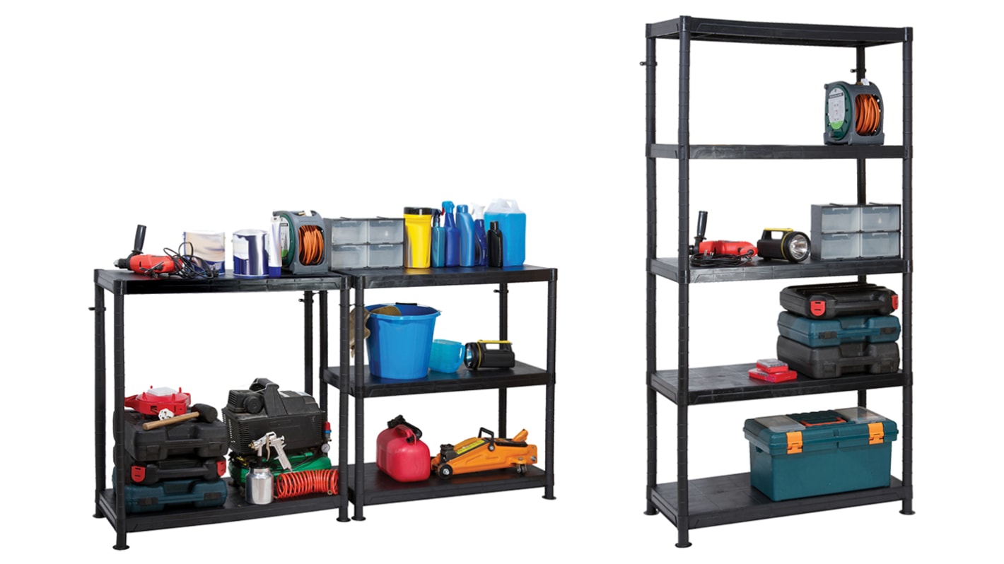 RS PRO Black 5 Shelf Shelving Unit, 1840mm x 900mm, 400mm, 50kg Load