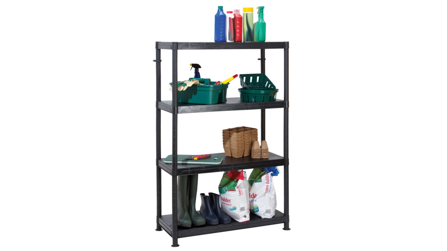 RS PRO Black 4 Shelf Shelving Unit, 1400mm x 900mm, 400mm, 50kg Load