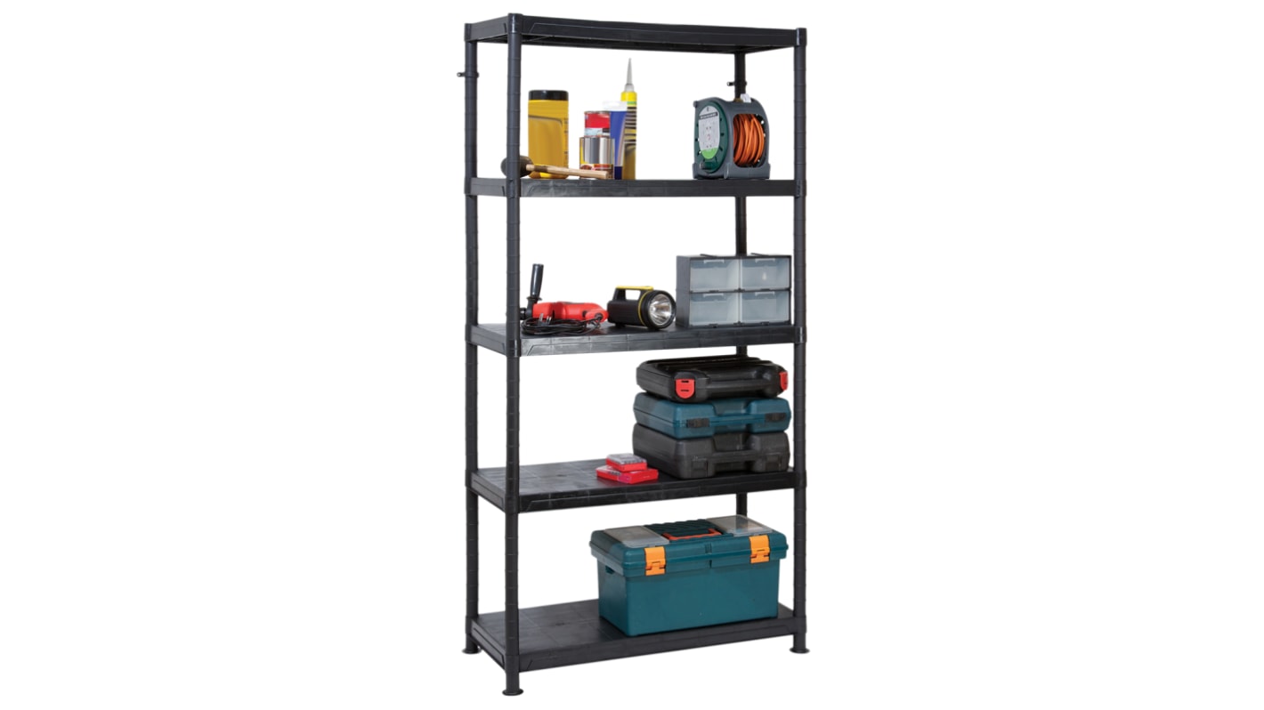 RS PRO Black 5 Shelf Shelving Unit, 1840mm x 900mm, 400mm, 50kg Load