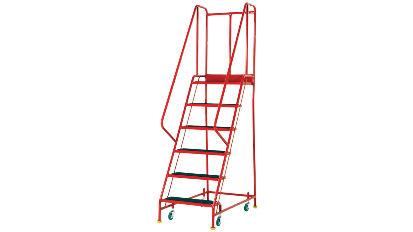 RS PRO 6 Tread Steel Steps 1.4m Platform Height, Red