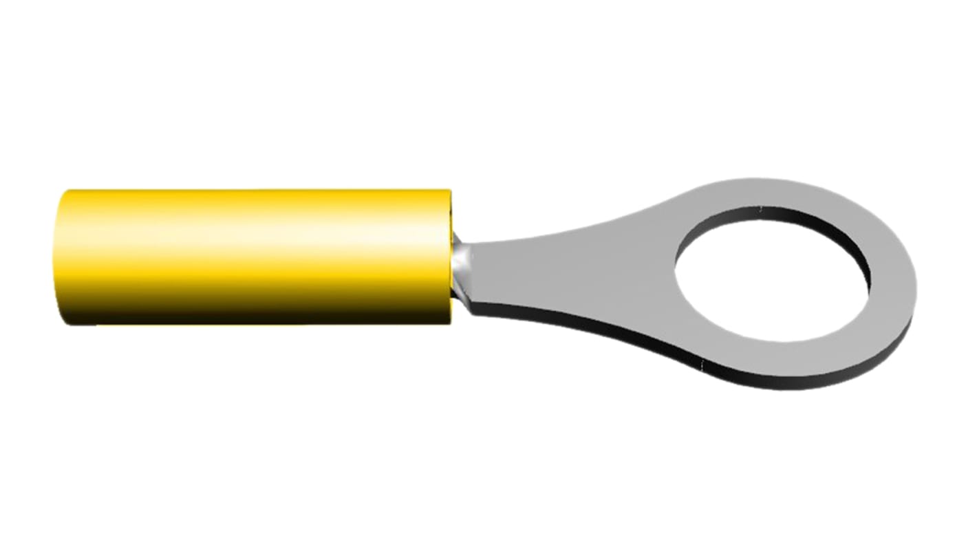 TE Connectivity, PIDG Insulated Ring Terminal, 8, M4 Stud Size, 0.1mm² to 0.4mm² Wire Size, Yellow