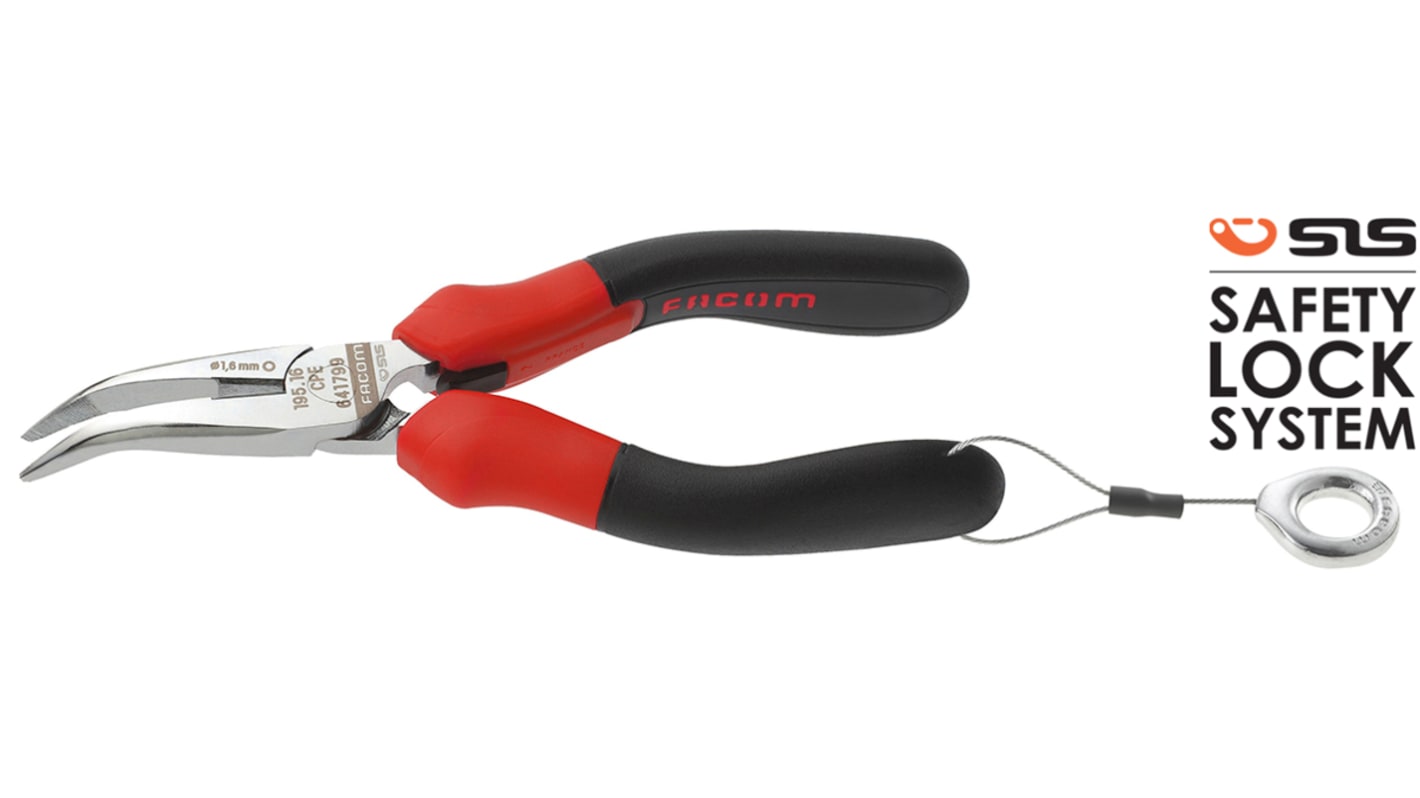 Facom Long Nose Pliers, 160 mm Overall, Straight Tip, 50mm Jaw