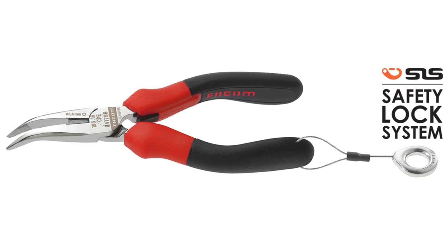 Facom Long Nose Pliers, 200 mm Overall, Straight Tip, 69mm Jaw