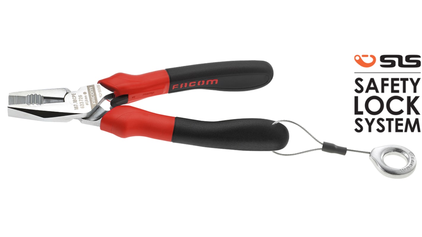 Facom Combination Pliers, 165 mm Overall, Straight Tip, 34mm Jaw