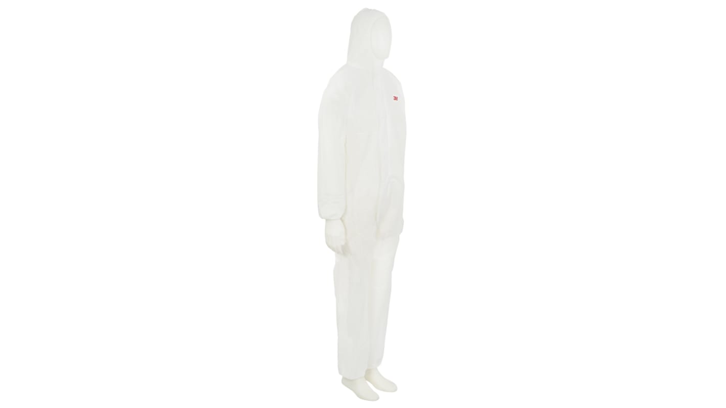 Tute monouso 3M in Tessuto SMS, L Unisex, col. Colore bianco, con cappuccio