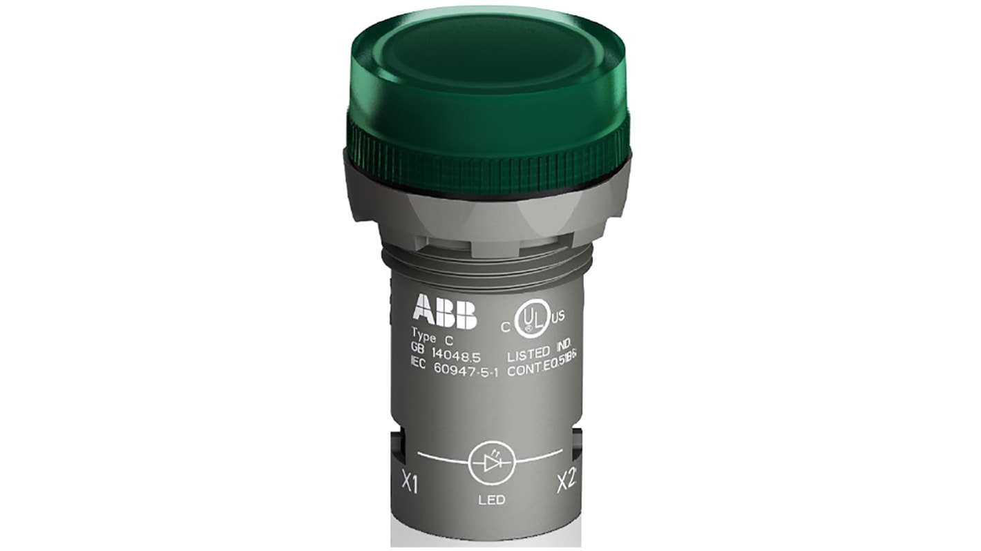 ABB Leuchtmelder Kompakt CL2-523G 230V ac Grün, Ausschnitt-Ø 22mm LED Tafelmontage IP66, IP67, IP69K Schraub