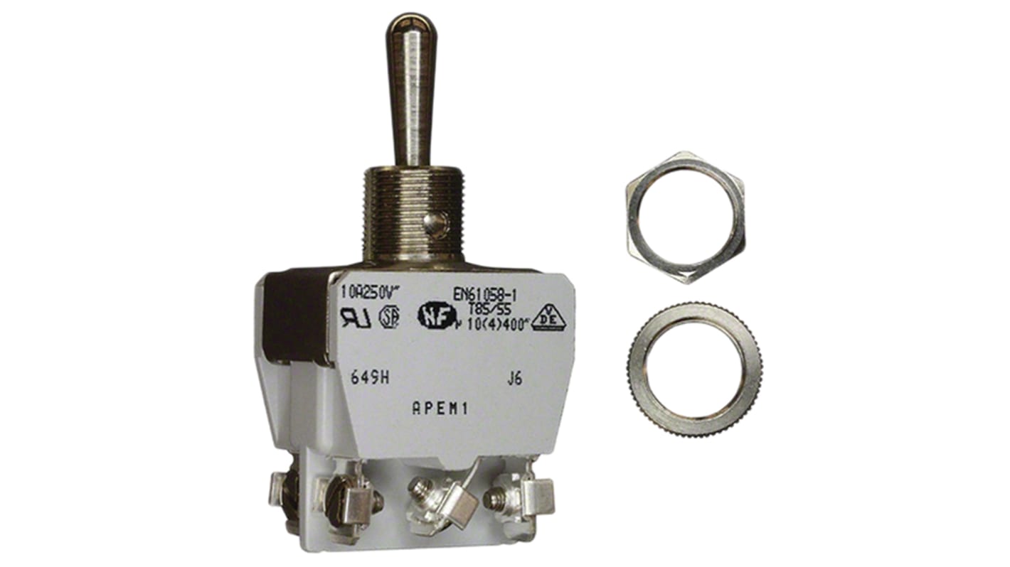 APEM Toggle Switch, Panel Mount, On-Off-On, DPDT, Screw Terminal, 400V ac