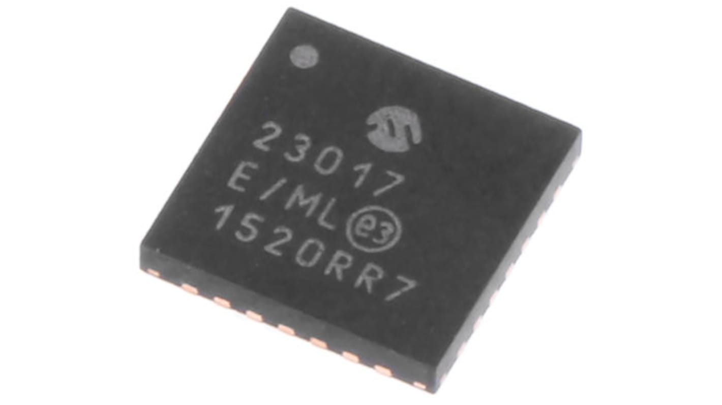 Expansor de E/S, MCP23017-E/ML, 16 canales, I2C, QFN, 1.7MHz, 28 pines