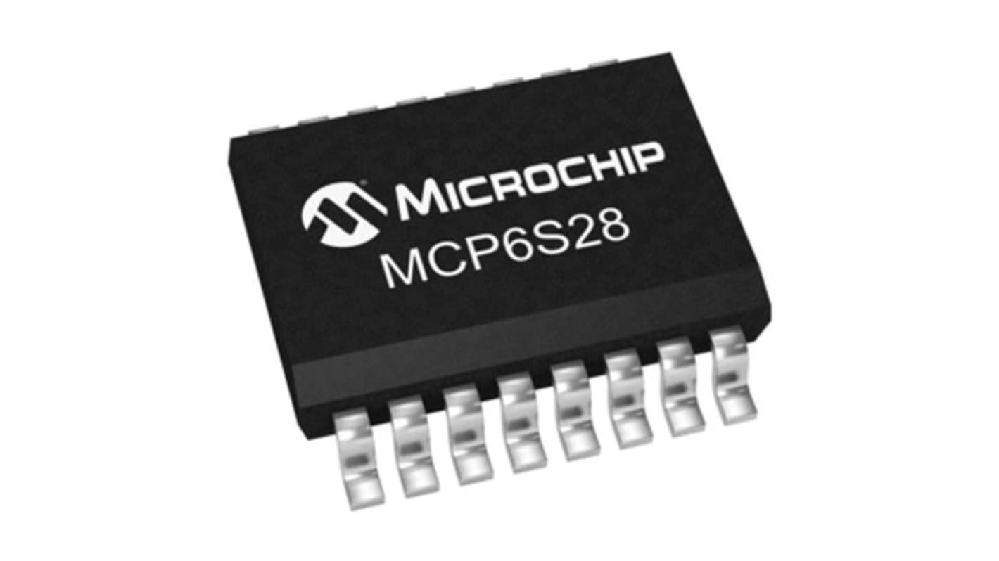 Microchip MCP6S28-I/SL programozható növekedéserősítők, Teljes feszültségtartományú be-/kimenet, 16-tüskés SOIC