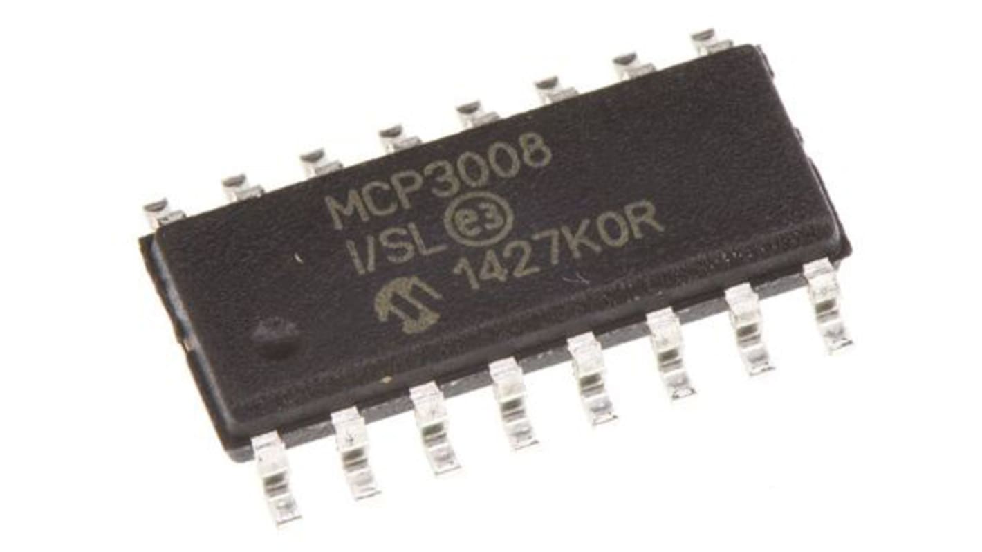 ADC MCP3008-I/SL osminásobný 10bitovýů 200ksps, SOIC, počet kolíků: 16