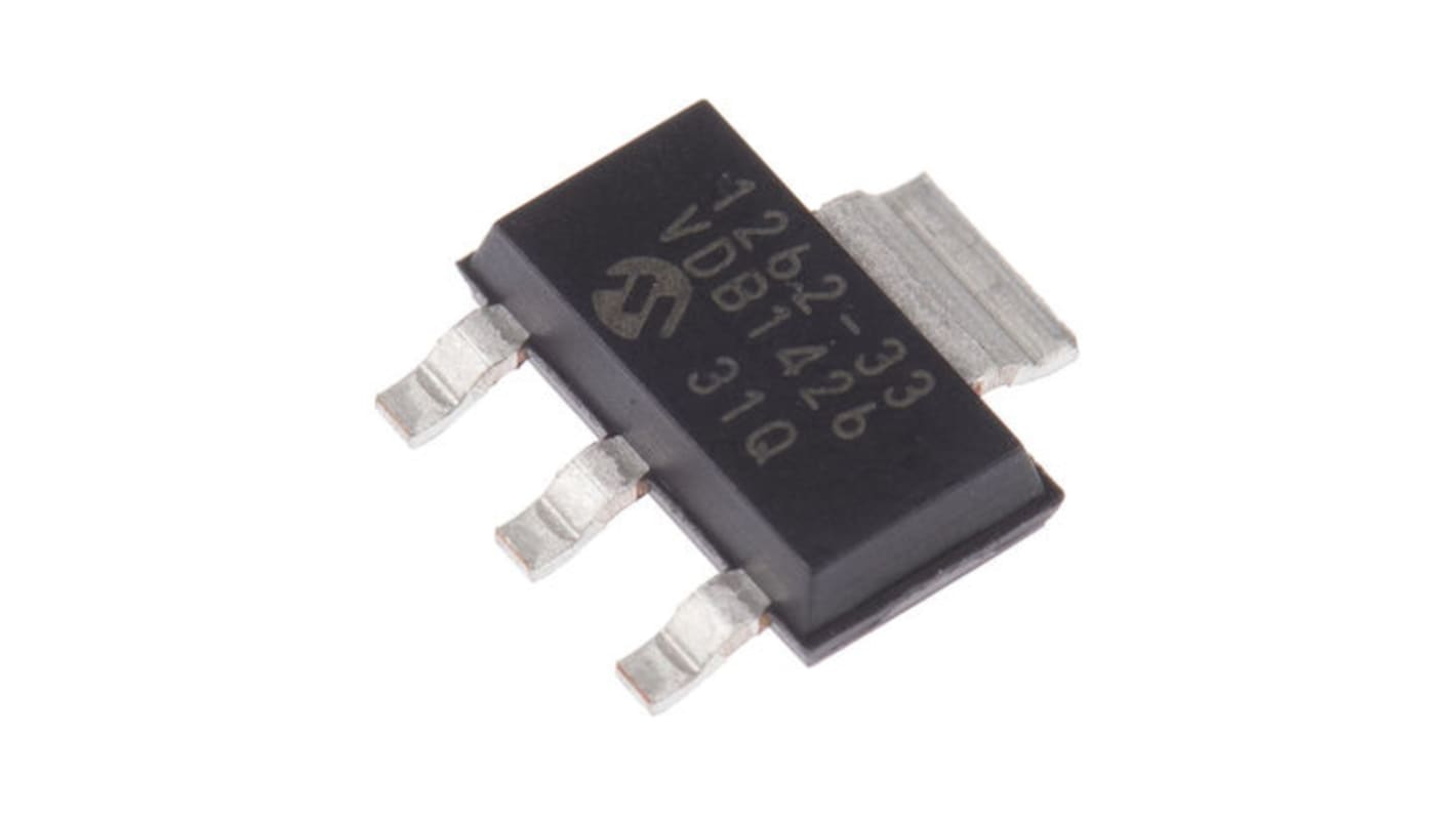 Microchip 電圧レギュレータ 低ドロップアウト電圧 3.3 V, 3+Tab-Pin, TC1262-3.3VDB