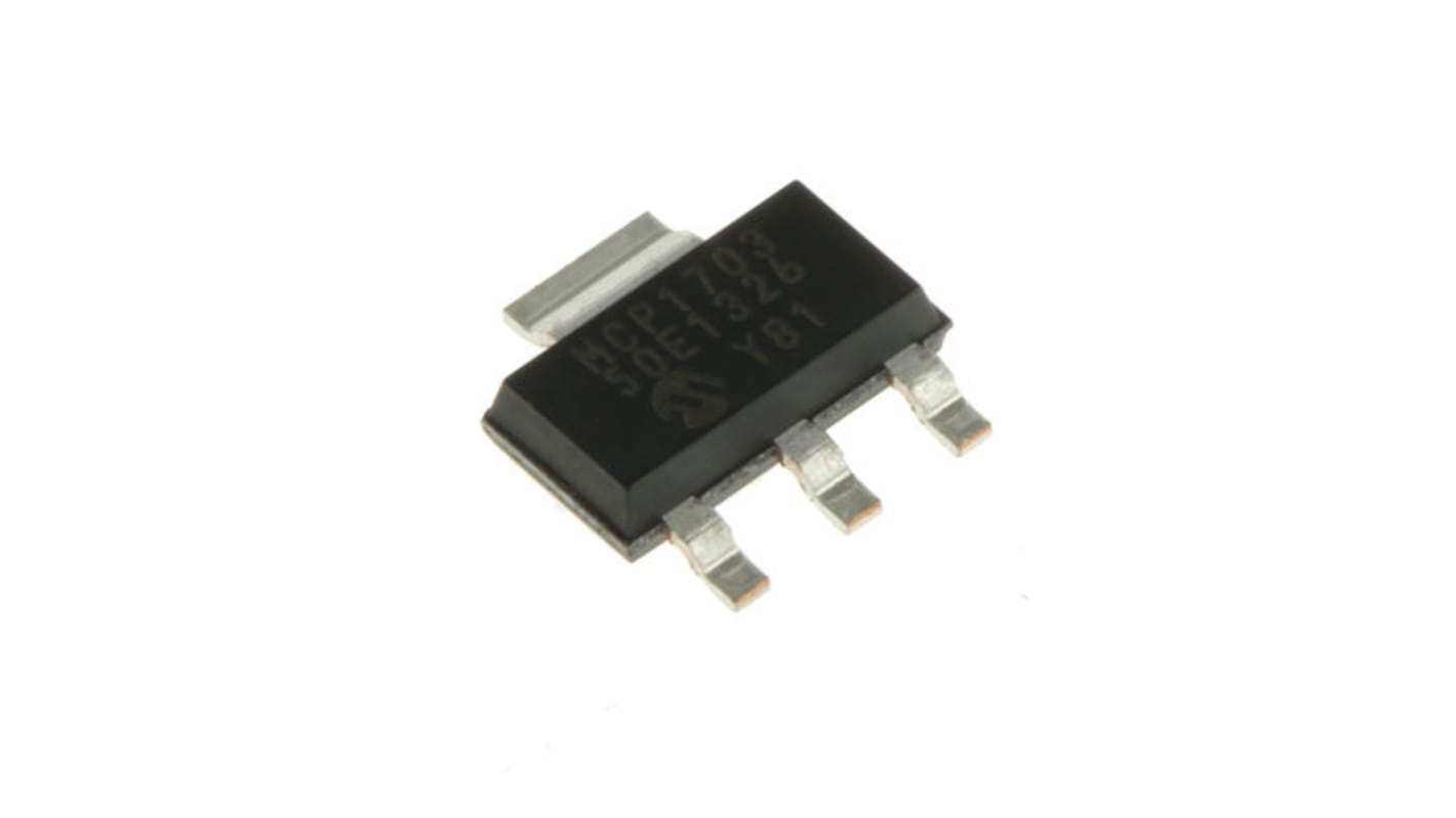 Microchip 電圧レギュレータ 低ドロップアウト電圧 5 V, 3+Tab-Pin, MCP1703-5002E/DB