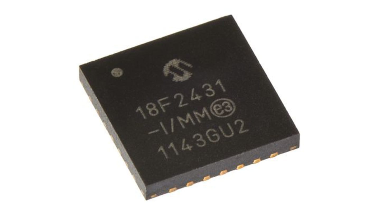 Microchip PIC18F2431-I/MM, 8bit PIC Microcontroller, PIC18F, 40MHz, 16.384 kB, 256 B Flash, 28-Pin QFN-S