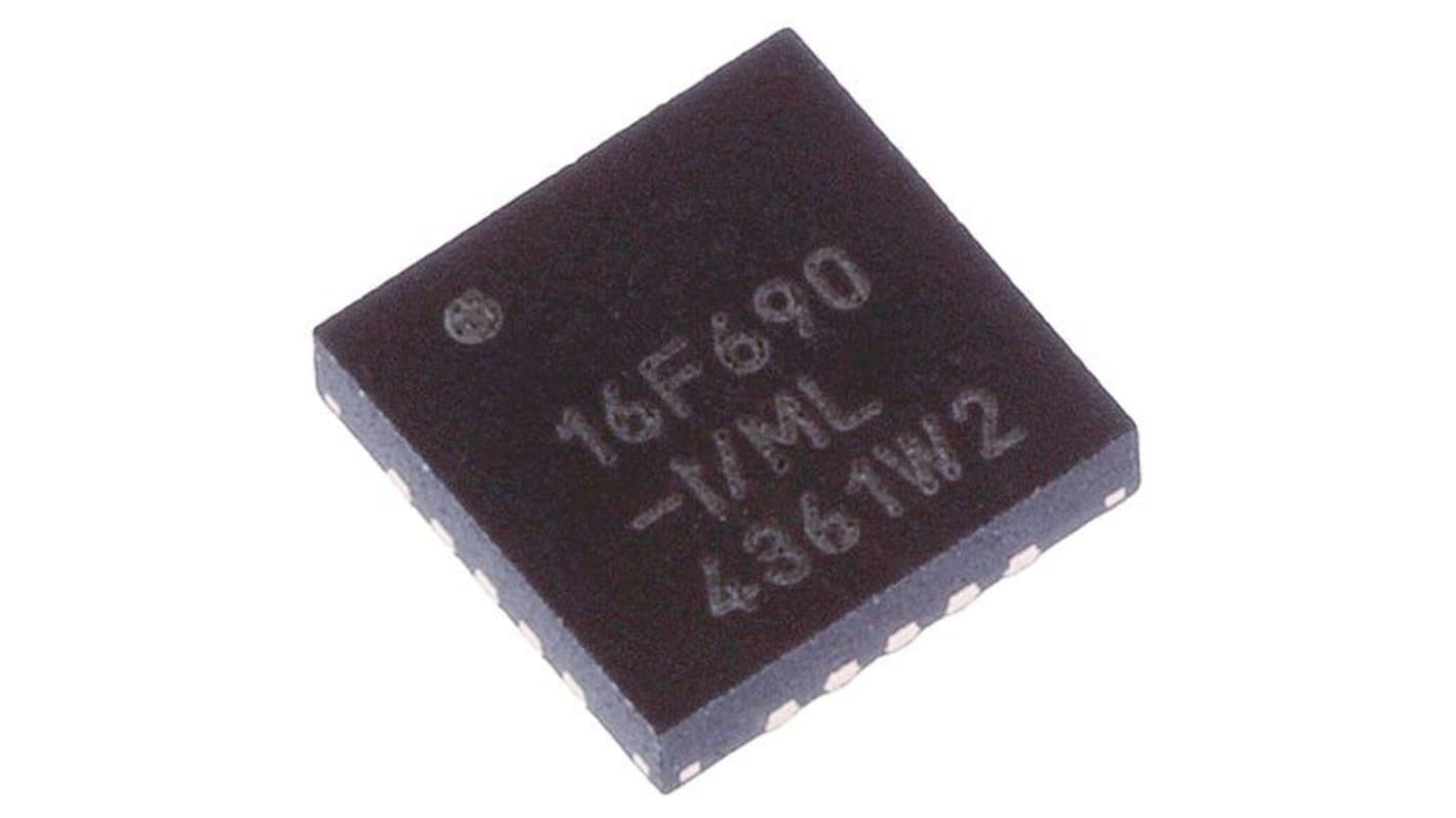 Microchip PIC16F690-I/ML, 8bit PIC Microcontroller, PIC16F, 20MHz, 4096 x 14 words, 256 B Flash, 20-Pin QFN