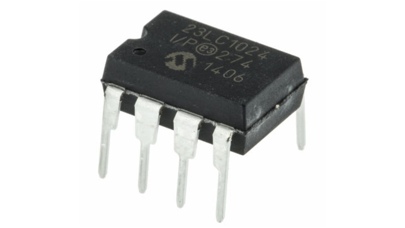 SRAM Microchip, 1Mbit, 128k x 8 bits, 20MHZ, PDIP-8, VCC máx. 5,5 V