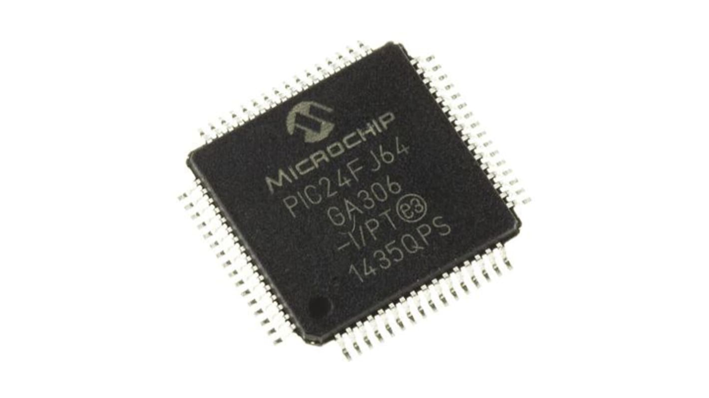 Microcontrolador Microchip PIC24FJ64GA306-I/PT, núcleo PIC de 16bit, RAM 8 kB, 32MHZ, TQFP de 64 pines