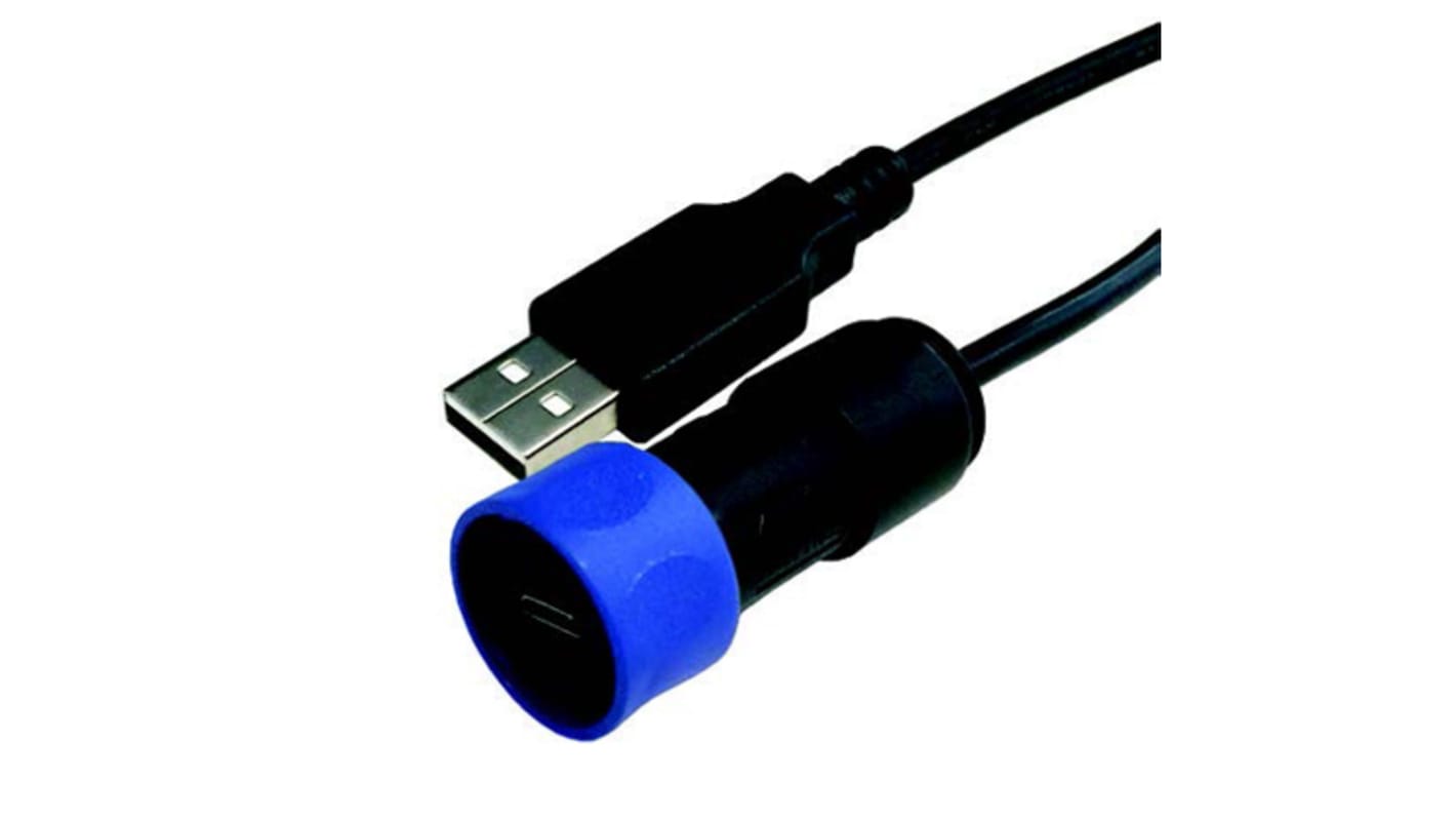 Bulgin Straight, Cable Mount, Female to Male Type A 2.0 USB Connector