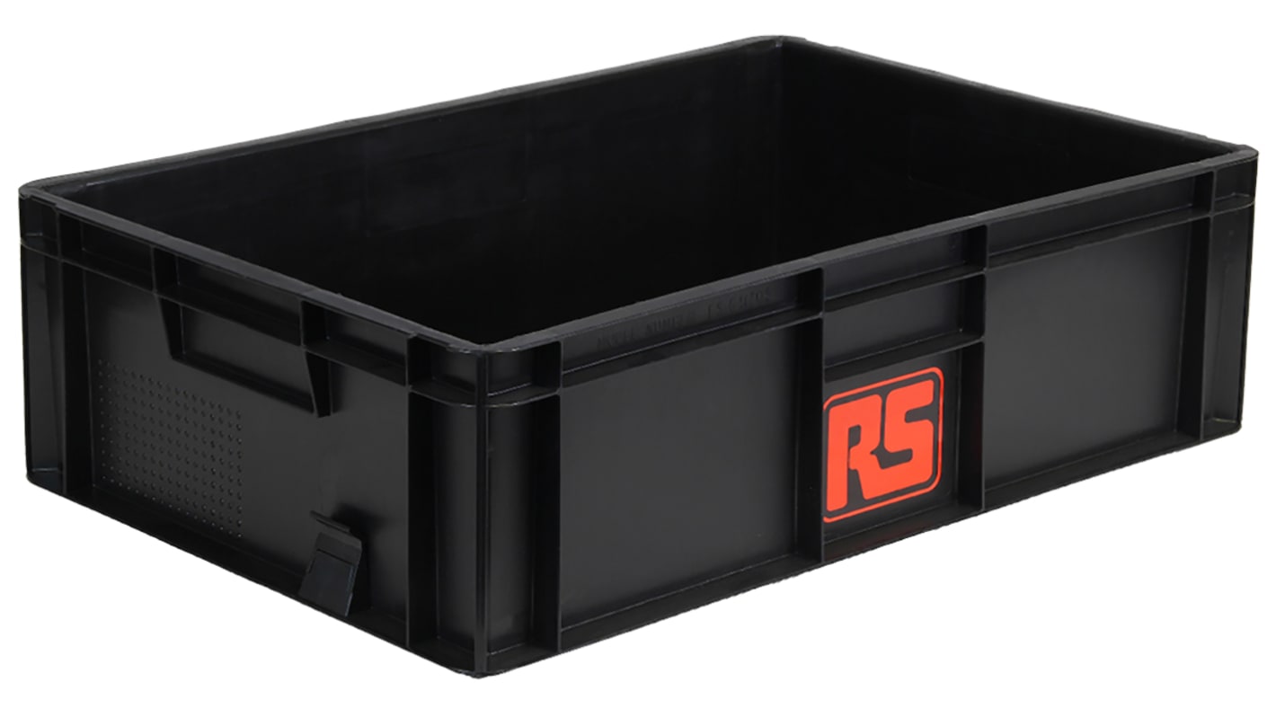 RS PRO 45L Black PP Large Storage Box, 235mm x 600mm x 400mm