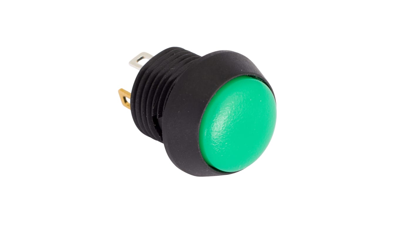 Bouton-poussoir, Momentané lumineux, LED Vert, SPST, 65 mA, Montage panneau