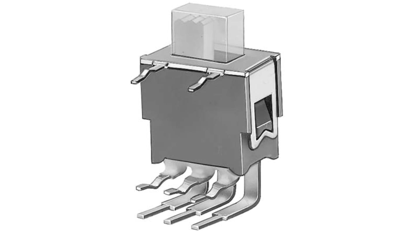 Interruptor de actuador deslizante DPDT, On-Off-On, 50 mA a 48 V ac/dc, Montaje en PCB, IP67