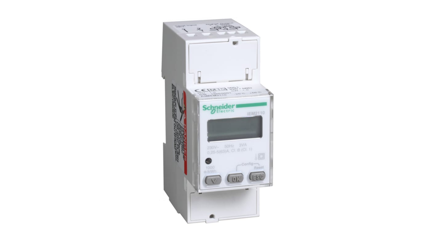 Contatore di energia Schneider Electric, Acti 9 iEM2000, monofase fasi, display LCD a 8 cifre