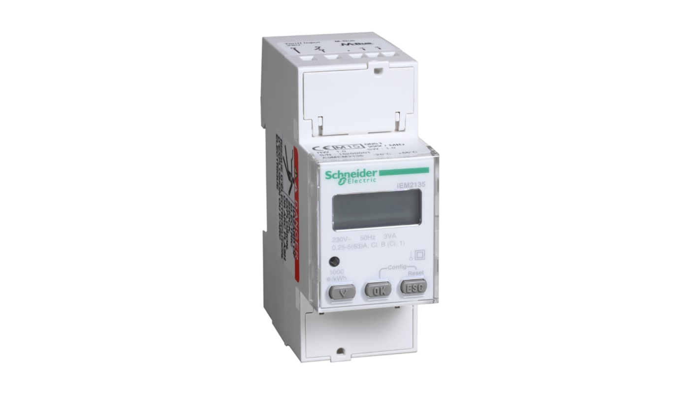 Contatore di energia Schneider Electric, Acti 9 iEM2000, monofase fasi, display LCD a 8 cifre