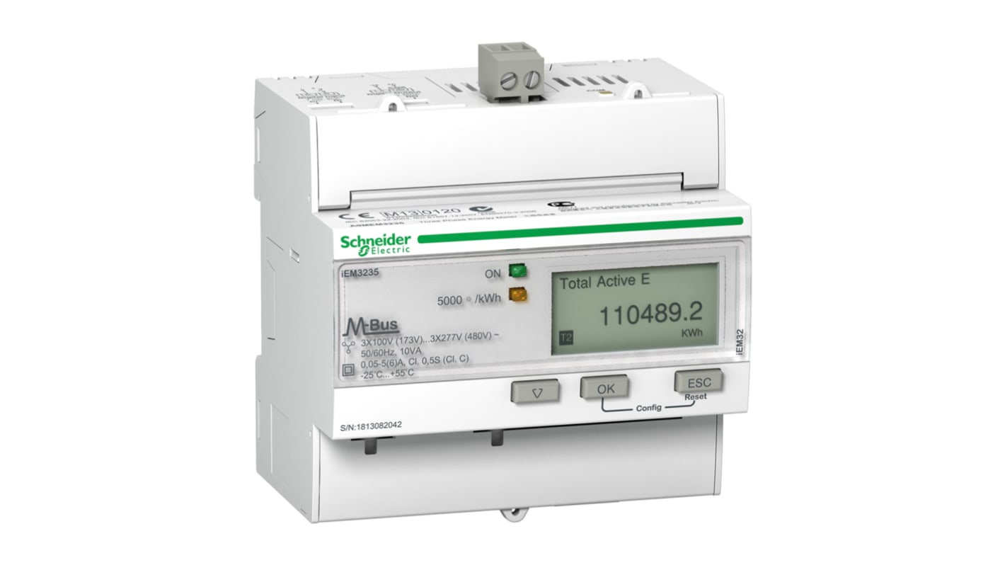 Medidor de energía Schneider Electric serie Acti 9 iEM3000, display LCD, con 8 dígitos, 3 fases