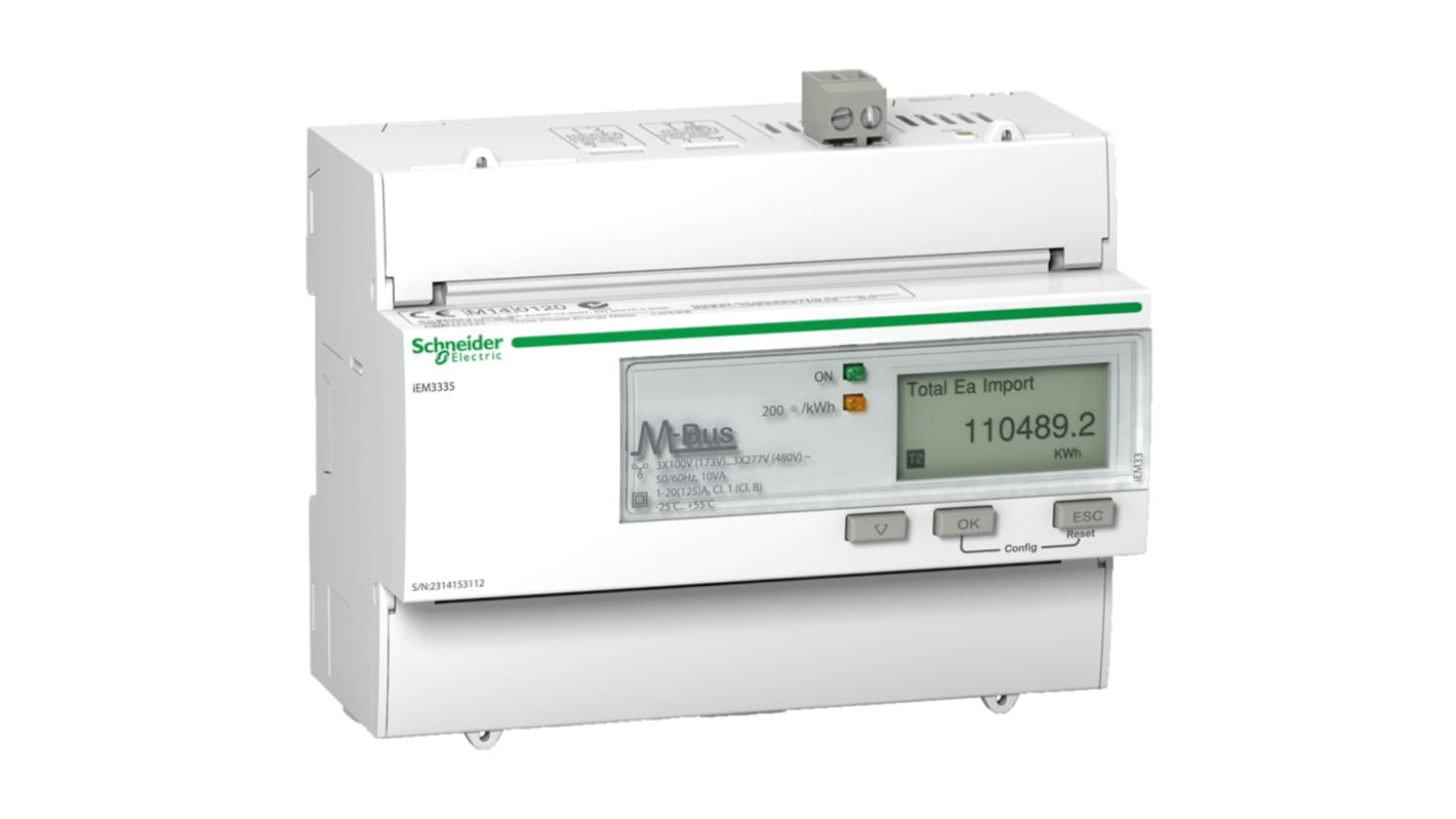 Schneider Electric LCD Energimåler, 9 Cifre 3-faset med impulsudgang