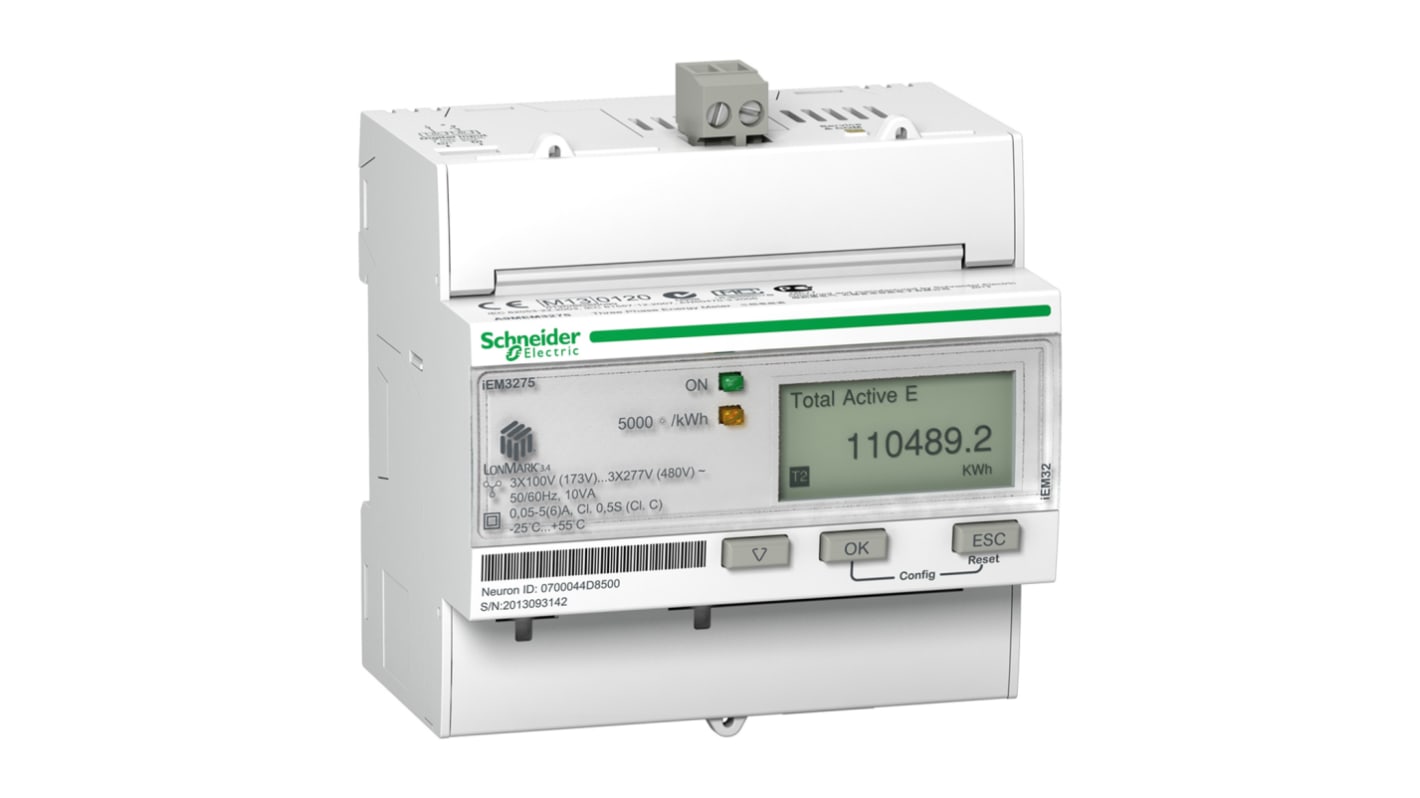 Medidor de energía Schneider Electric serie Acti 9 iEM3000, display LCD, con 8 dígitos, 3 fases