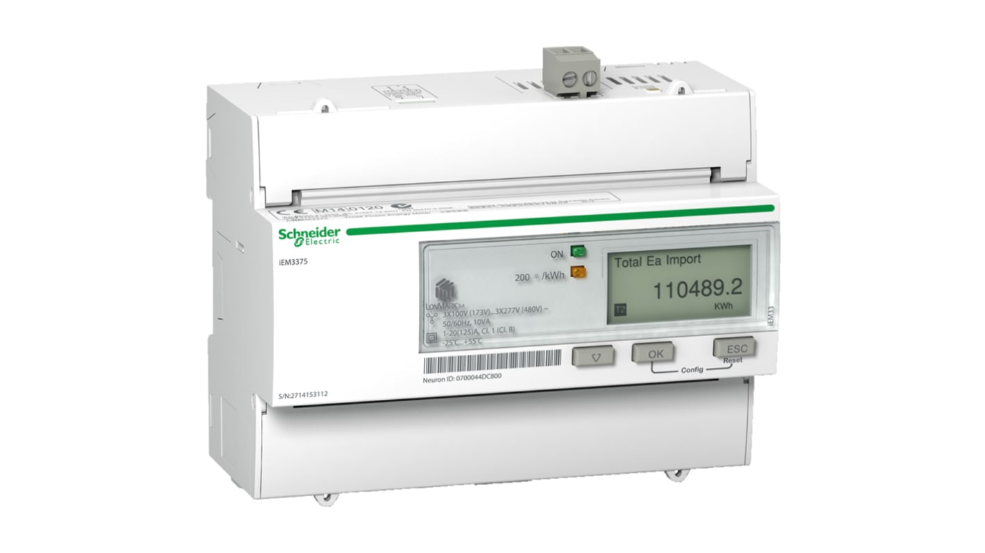 Medidor de energía Schneider Electric serie Acti 9 iEM3000, display LCD, con 9 dígitos, 3 fases