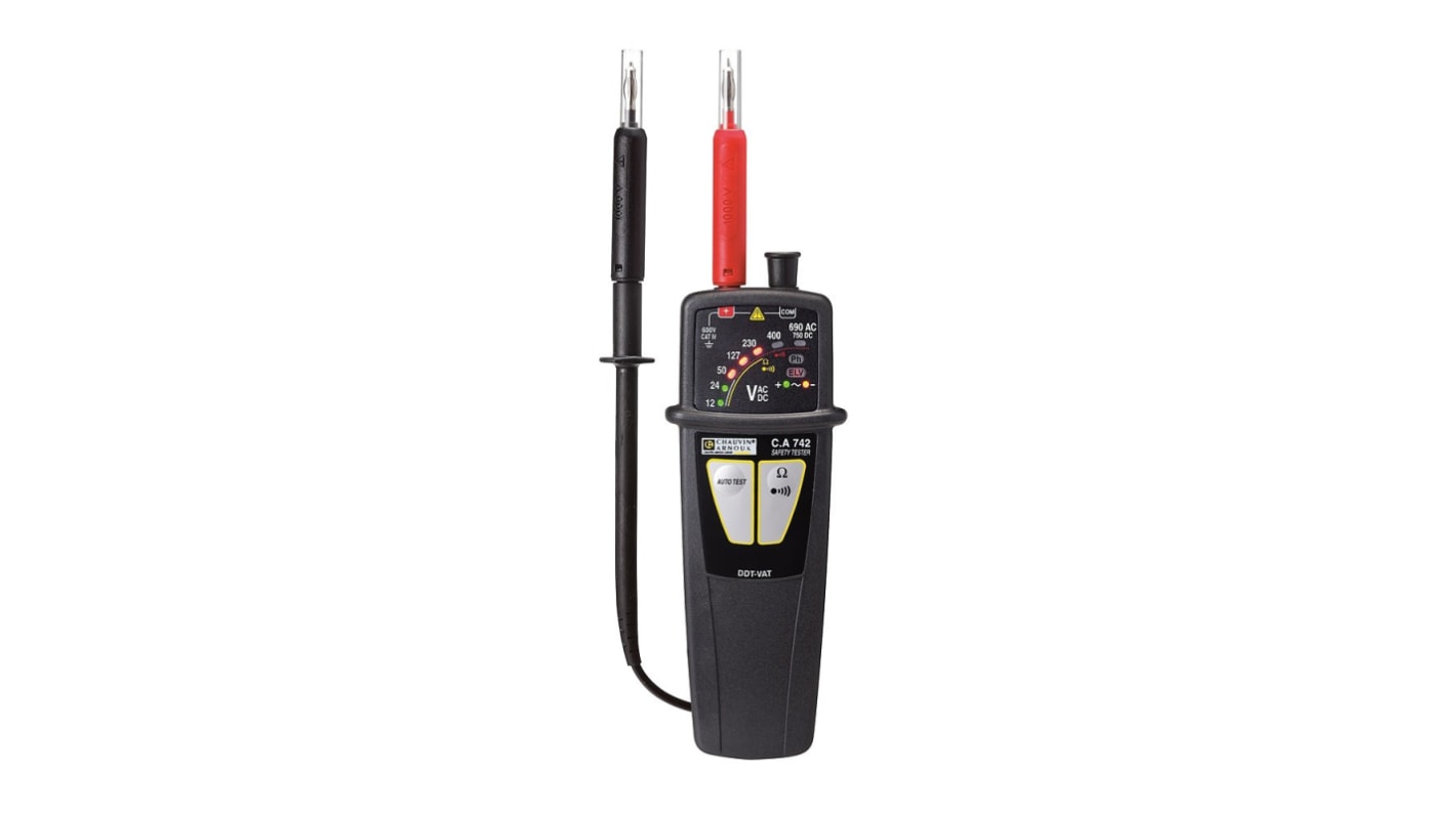 Chauvin Arnoux CA742 IP2X Voltage Indicator, 690 V ac, 750 V dc, Continuity Check, Battery Powered, CAT IV 600 V With