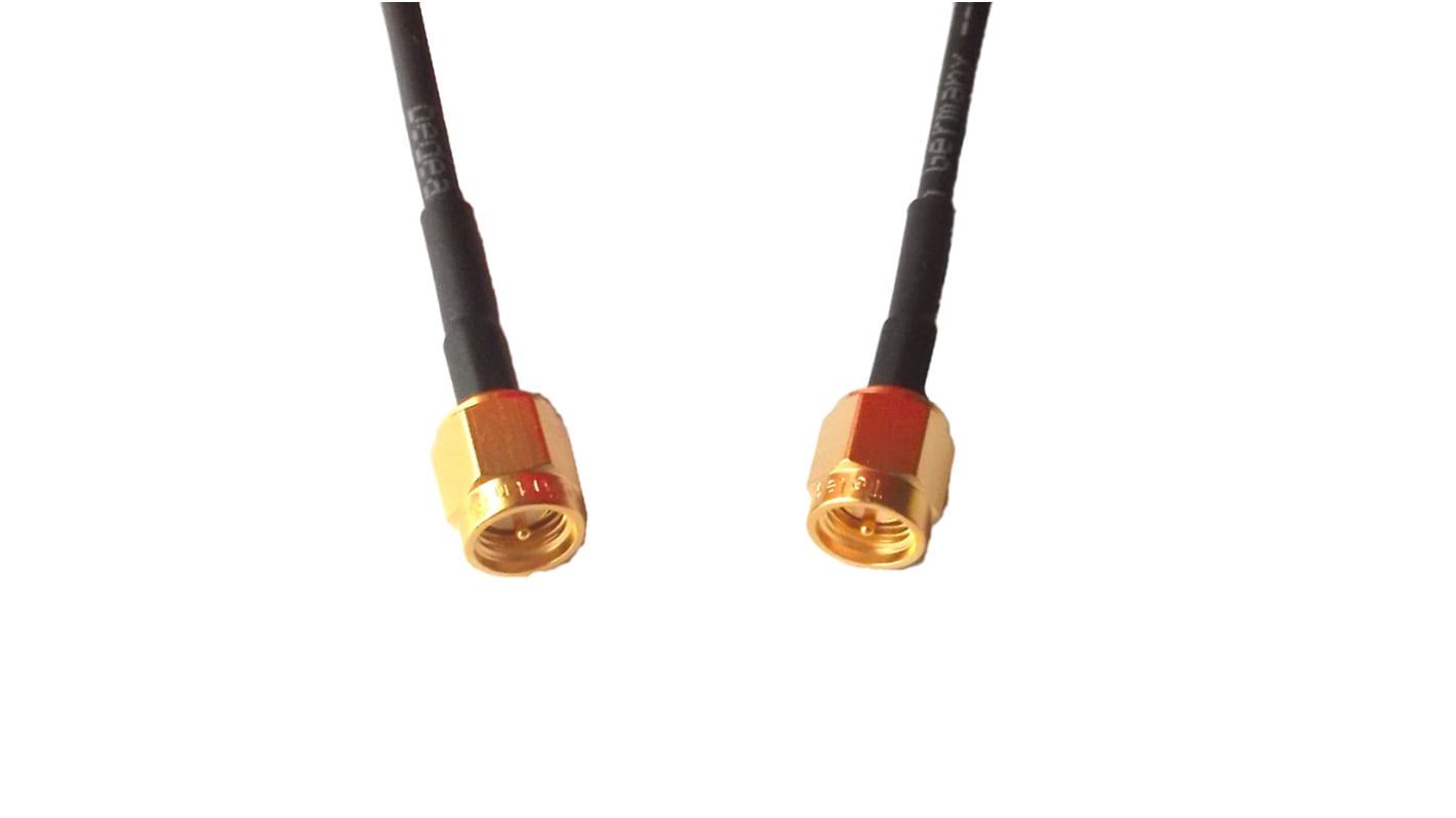 Cable coaxial RG174 Telegartner, 50 Ω, con. A: SMA, Macho, con. B: SMA, Macho, long. 300mm Negro