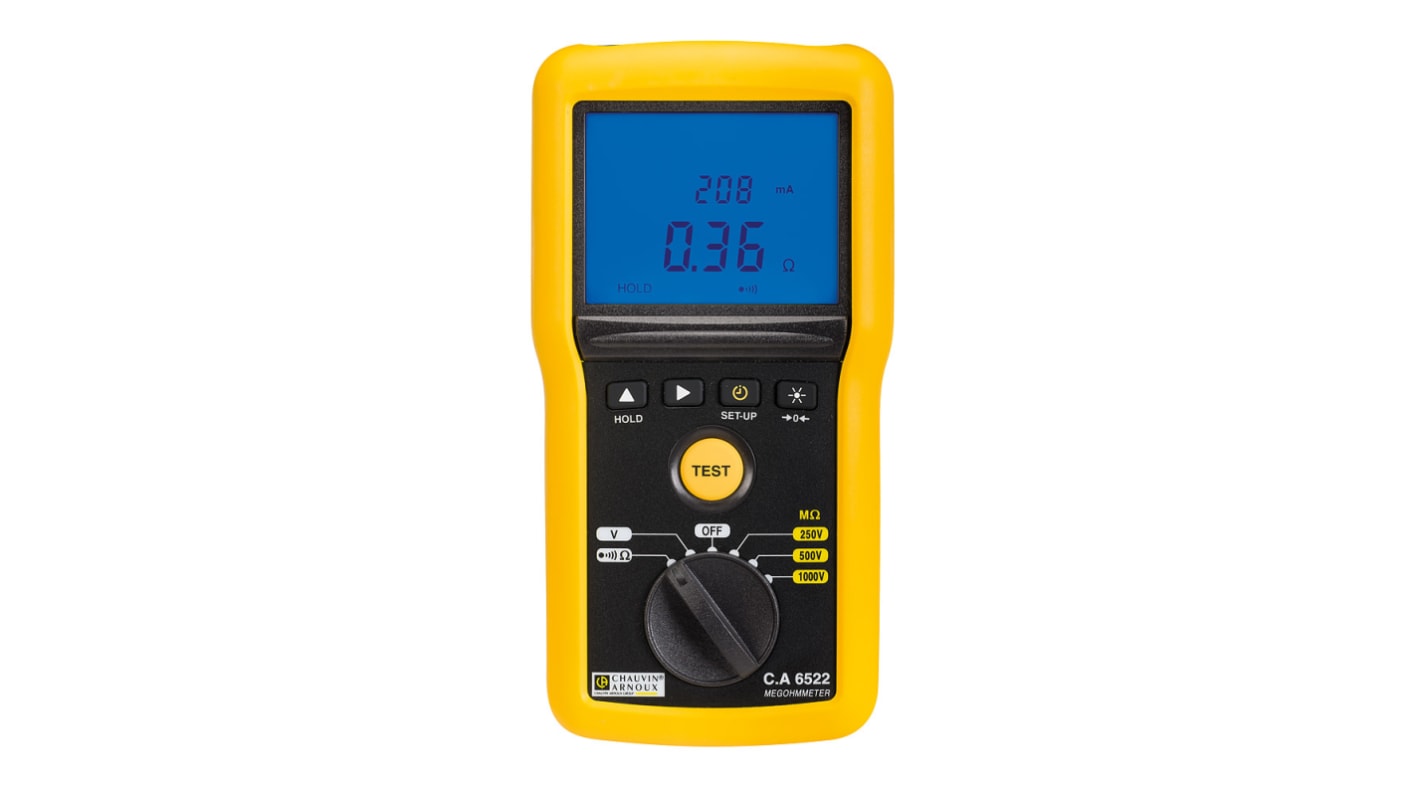 Chauvin Arnoux CA 6522 Insulation & Continuity Tester, 250V Min, 1000V Max, 40GΩ Max, CAT IV - RS Calibration