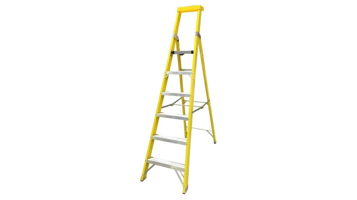 RS PRO Fibreglass 6 steps Step Ladder, 1.41m platform height