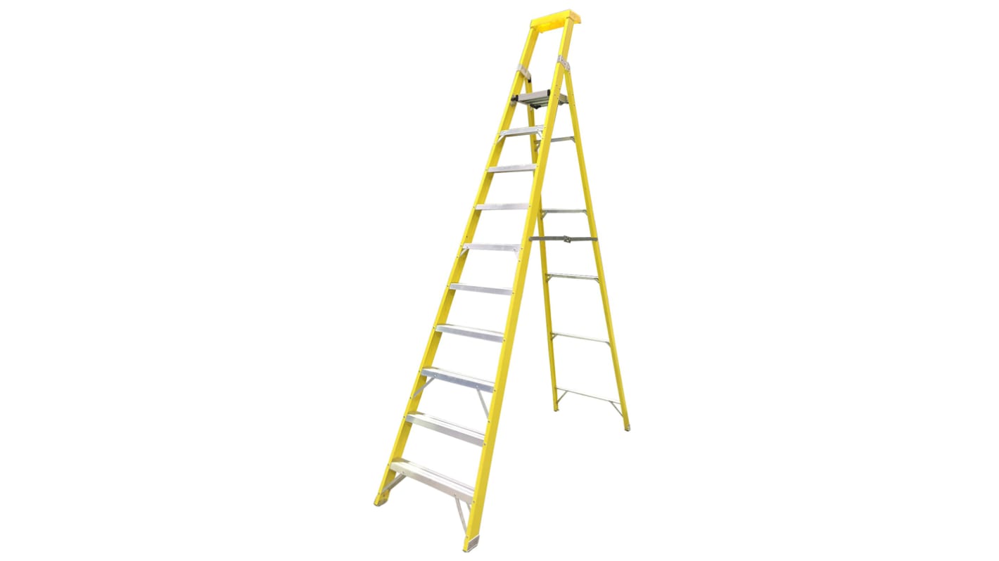 RS PRO Fibreglass 10 steps Step Ladder, 2.76m platform height