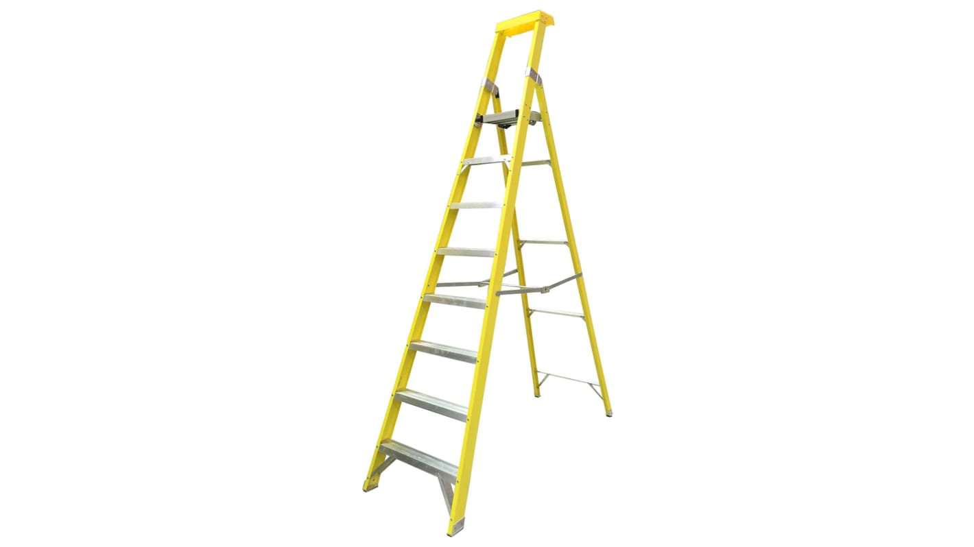 RS PRO Fibreglass 8 steps Step Ladder, 2.2m platform height