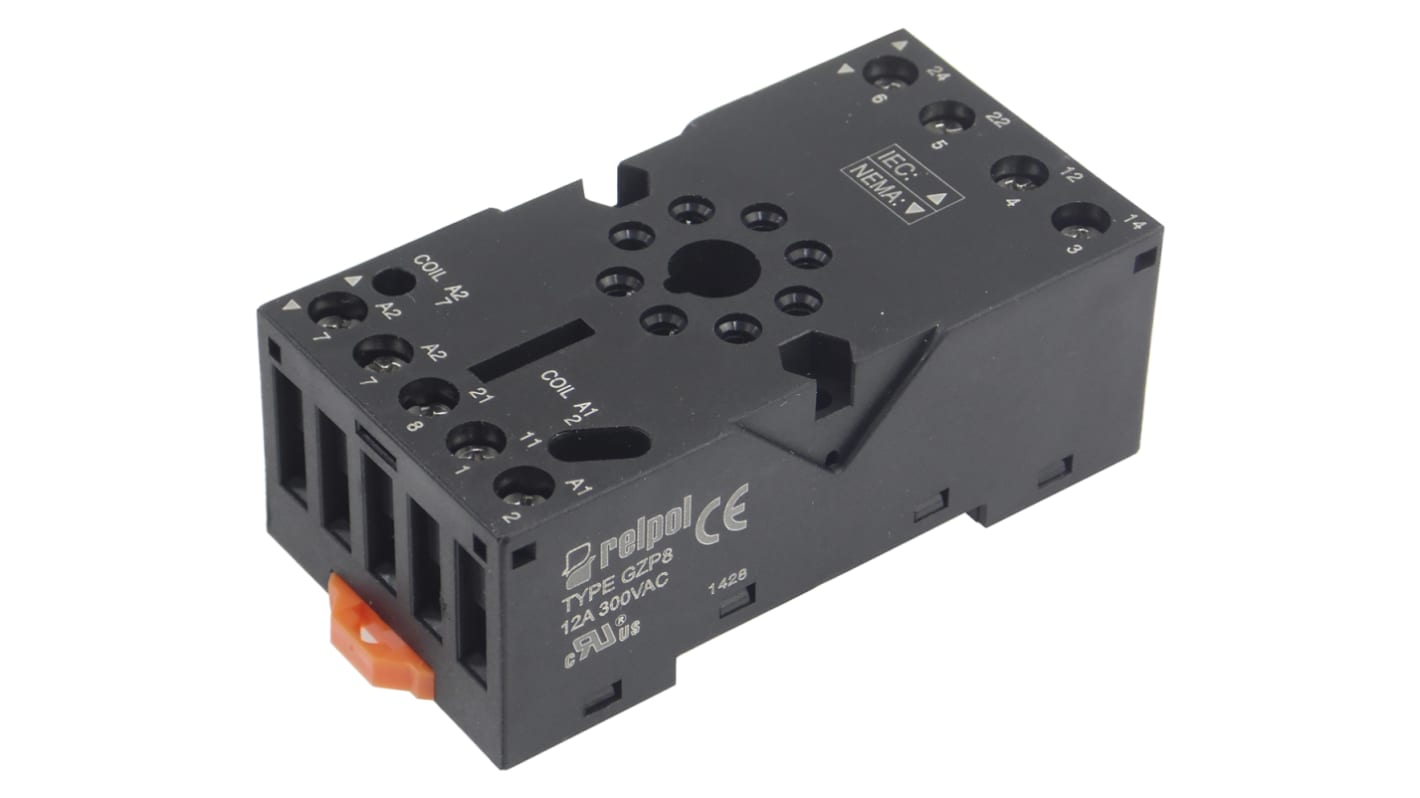 Relpol 3 Pin DIN Rail Relay Socket, for use with R15 Relay